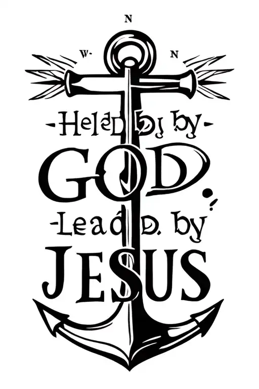 "Held by God, Lead by Jesus " anchor and a compass intertwined tattoo design idea