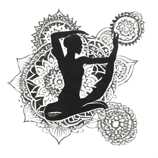 Incorporate a mandala design with yoga poses intertwined, symbolizing balance and strength tattoo design idea