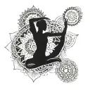 Incorporate a mandala design with yoga poses intertwined, symbolizing balance and strength tattoo design idea