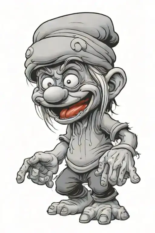 smurf from horror with empty bloody eyes looking tattoo design idea