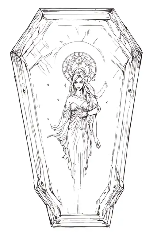 When the wife and daughter of the greatest dark god will find the way back. And then husband and father will rise from the steel coffin. tattoo design idea