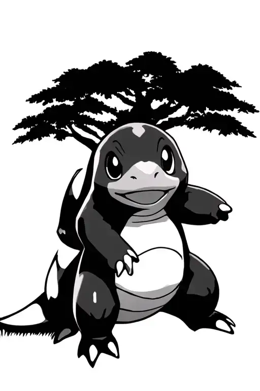 charmander and squirtle in japanese garden tattoo design idea