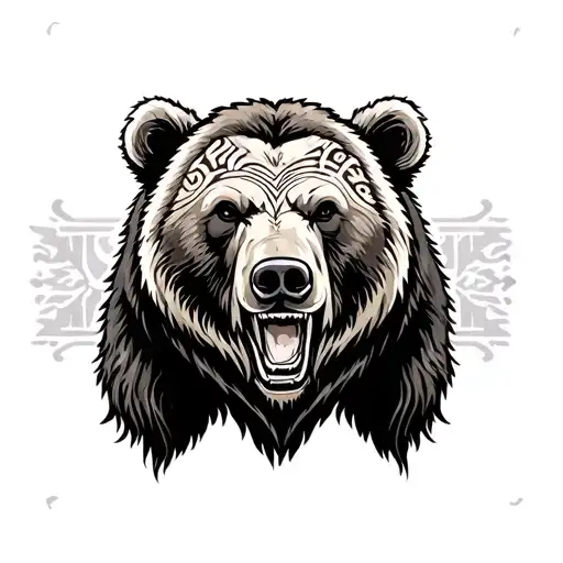 Kodiak bear with scars and tribal tattoos tattoo design idea