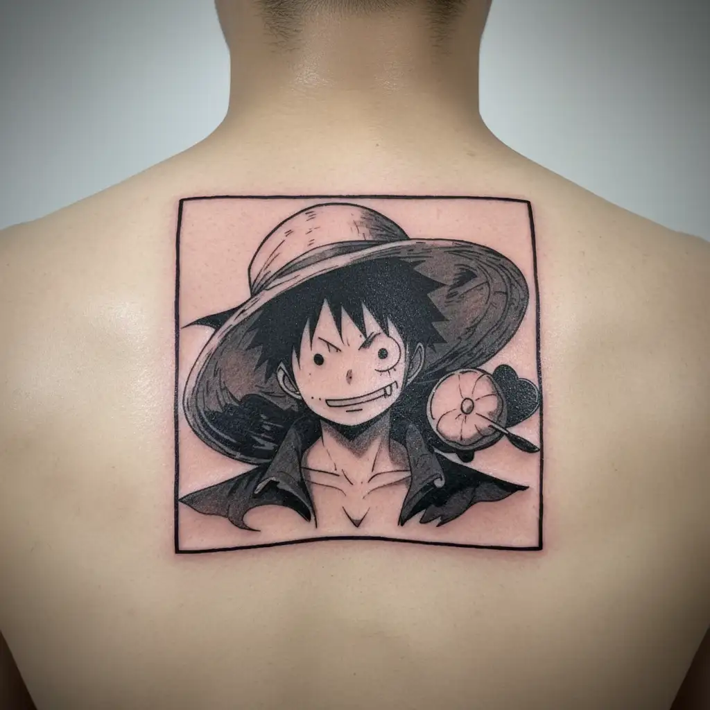one piece, luffy, minimalista tattoo design idea