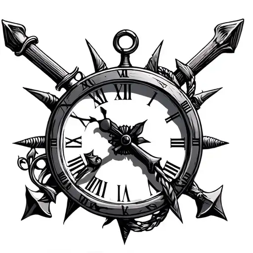longsword compas clock anchor ring tattoo design idea