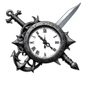 longsword compas clock anchor ring tattoo design idea