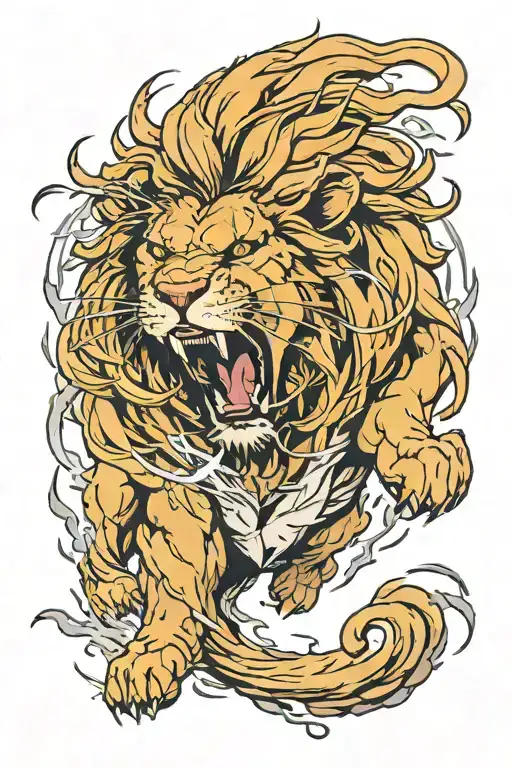 Thunderstorm Lion roaring tattoo design idea