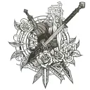 simple witcher 3 sword tattoo design idea