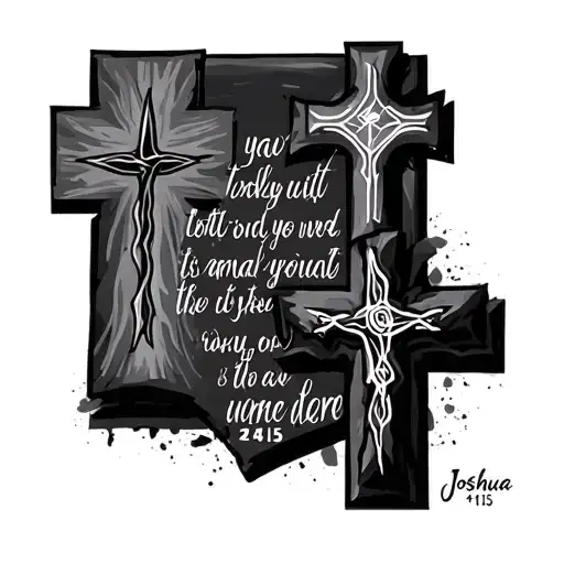 Joshua 24:15 scripture and 3 crosses tattoo design idea