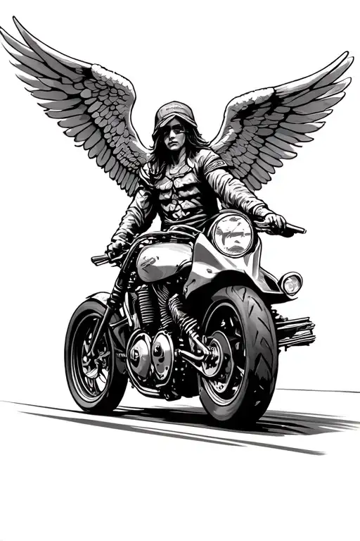 motorcycle racing guardian angel tattoo design idea