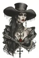 vampire woman wearing ankh neckless cross tattoo design idea