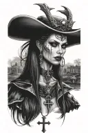 vampire woman wearing ankh neckless cross tattoo design idea