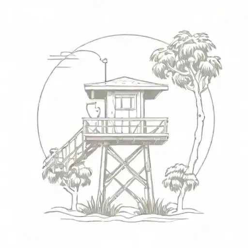 Los Angeles lifeguard tower in a tree tattoo design idea