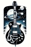 Les Paul guitar with snake wrapped, and planets orbiting tattoo design idea
