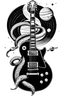 Les Paul guitar with snake wrapped, and planets orbiting tattoo design idea