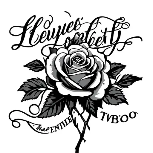 cursive loyalty with roses tattoo design idea