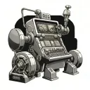 A futuristic robotic slot machine with animal symbols on the reels tattoo design idea