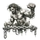 Samson breaking free from chains tattoo design idea