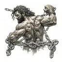 Samson breaking free from chains tattoo design idea