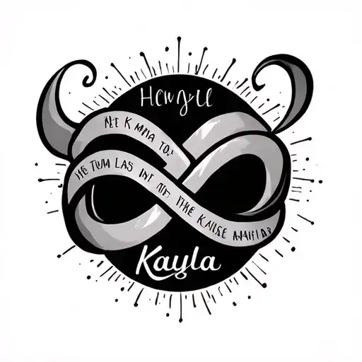 The name "Kayla" in a infinity symbol where each band is her name tattoo design idea