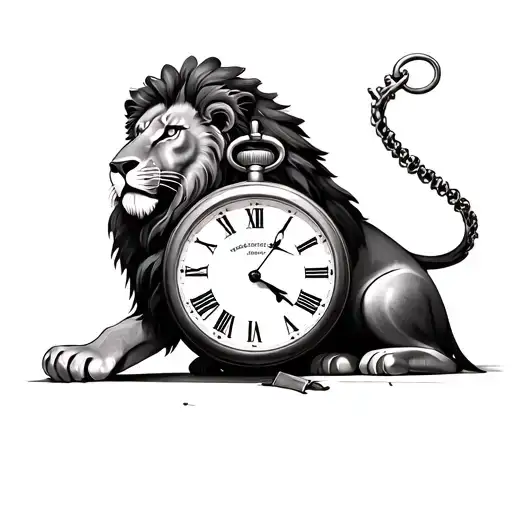 lion and pocket watch face tattoo design idea