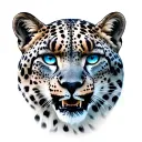 snow leopard in profile with grin and blue eyes tattoo design idea
