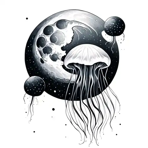 sun and moon with jellyfish tattoo design idea