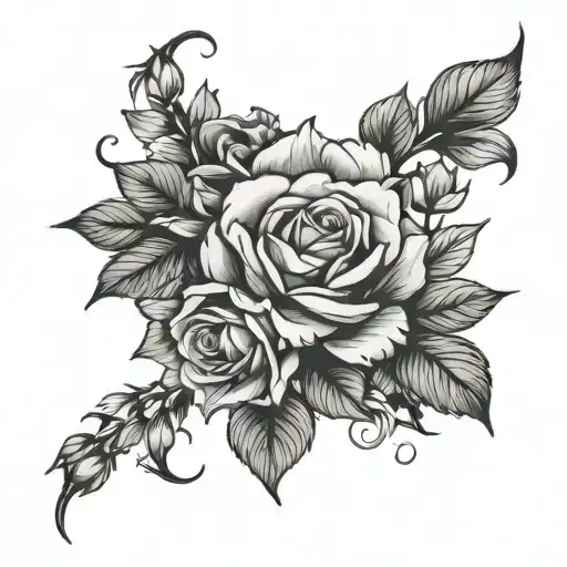 blue roses and cherry blossom flowers tattoo design idea