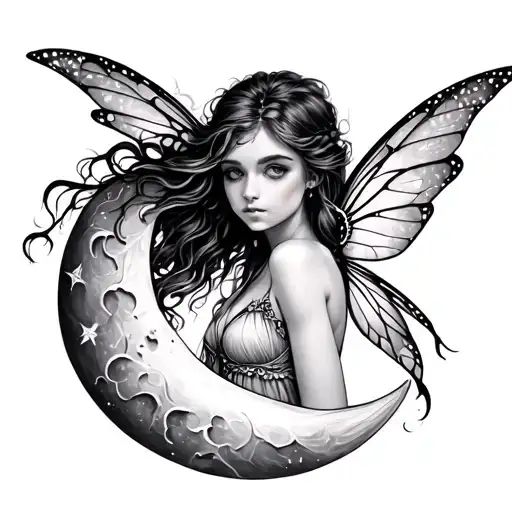 Fairy In Moon tattoo design idea