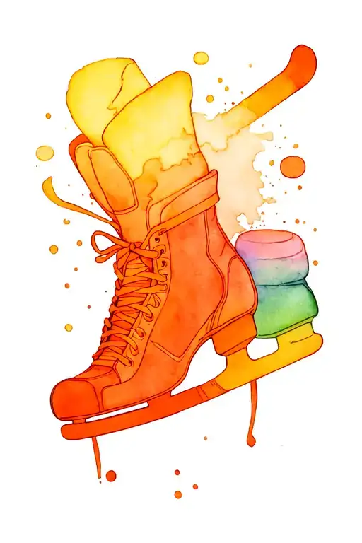ice hockey skates, with hockey stick and puck intertwined tattoo design idea