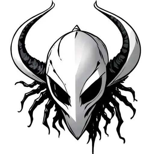 hollow knight head with hornet head and dream n roll inspired tattoo design idea