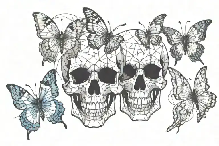 skulls and butterflies intertwined tattoo design idea