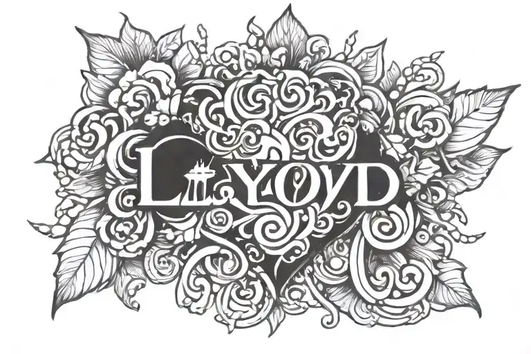 the name Lloyd with a black heart   tattoo design idea