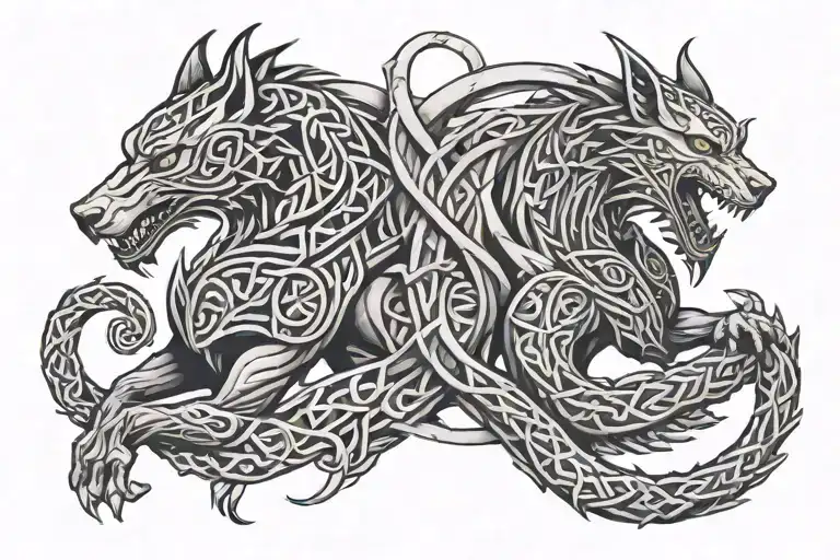 celtic  wolf and dragon tattoo design idea