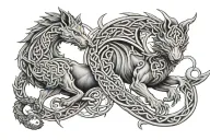 celtic  wolf and dragon tattoo design idea