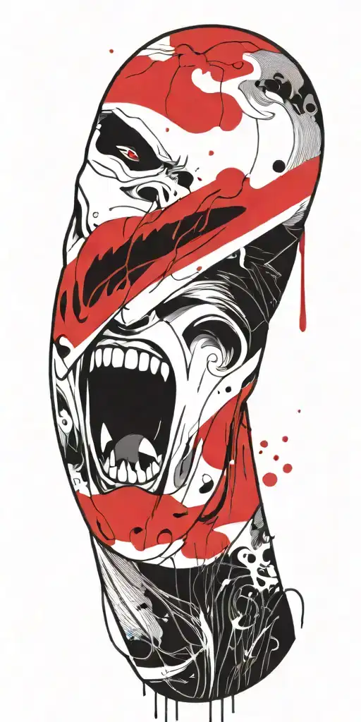 ichigo hollow screaming wearing oni mask fighting off inner demons tattoo design idea