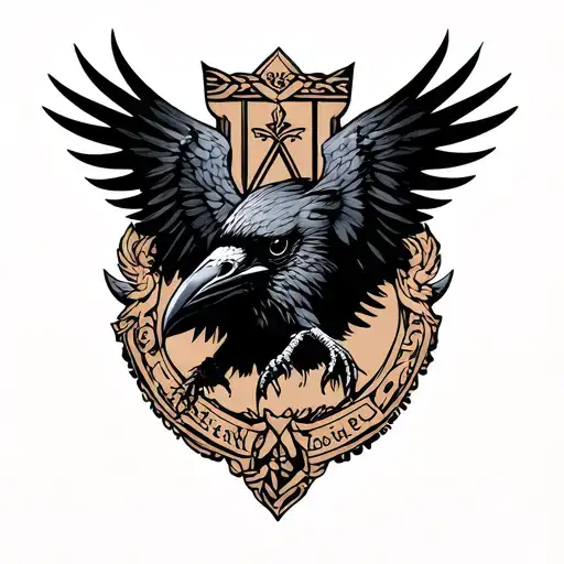 Slavic Mara crest with raven tattoo design idea