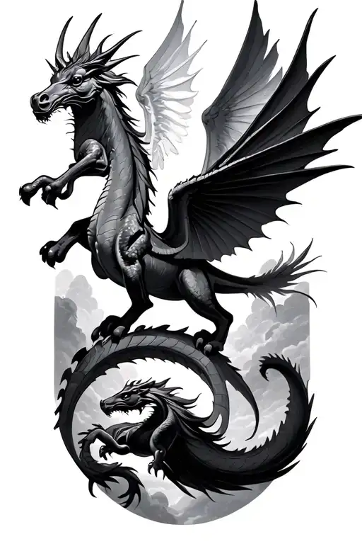 Hippogriff, dragon and Pegasus flying tattoo design idea