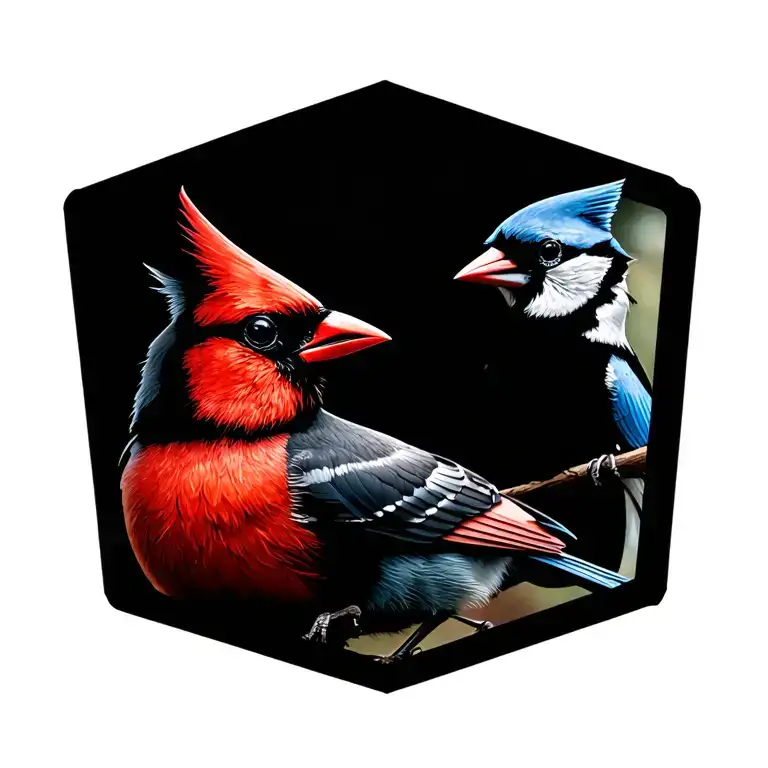 cardinal and blue jay tattoo design idea