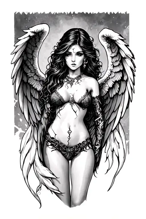 Sexy feminine broken angel simple tattoo tattoo design idea