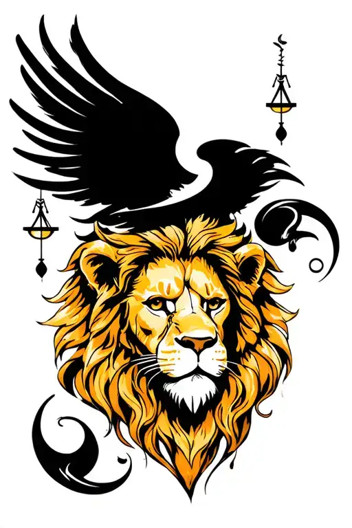 leo, libra, aquarius merge tattoo design idea