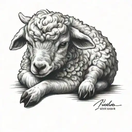 delicate lamb laying down fine line tattoo design idea