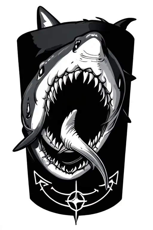 shark compas anchor  tattoo design idea