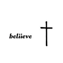 "believe" a mimalist single-line cross along with an image of an empty tomb tattoo design idea