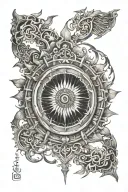 Arm ban sudarshan chakra surrounded tattoo design idea