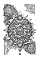 Arm ban sudarshan chakra surrounded tattoo design idea