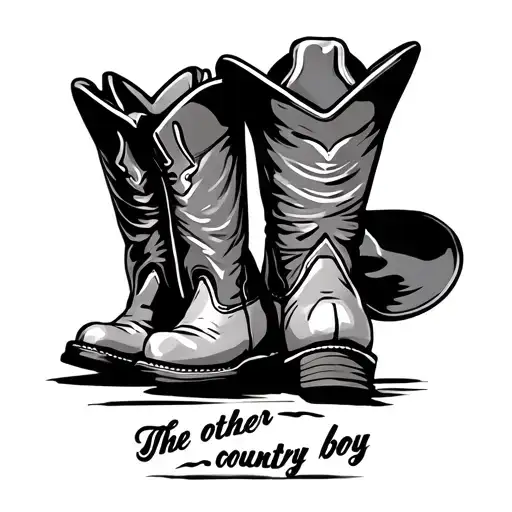 boots and a cowboy hat around the boots and cowboy hat saying "the other country boy" tattoo design idea