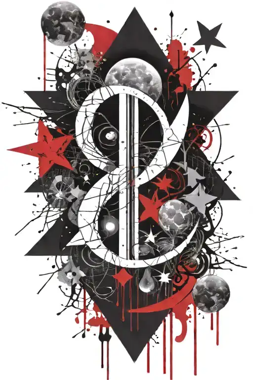 goth stars and moon with letter X  tattoo design idea