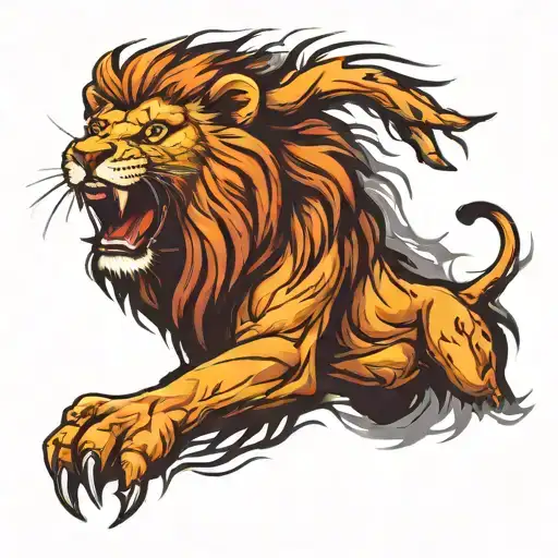 mad lion roaring tattoo design idea