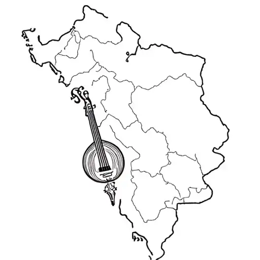 arab oud instrumental and map of palestine key tattoo design idea